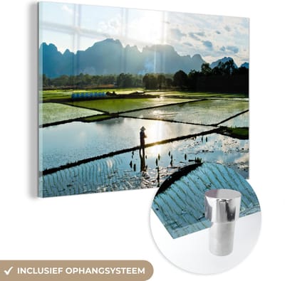 ® Glasschilderij 180x120 cm - Schilderij acrylglas - Het geweldige landschap van een rijstveld - Foto op glas - Muurdecoratie woonkamer - Wanddecoratie slaapkamer - Schilderijen