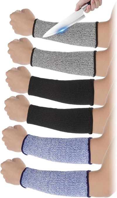 3 Paar Snijbestendige Arm Bescherming met Niveau 5 Bescherming - Veiligheidsmouwen voor Koken en Tuinieren - Onderarm Bescherming voor Dunne Huid en Blauwe plekken, Grijs, Zwart