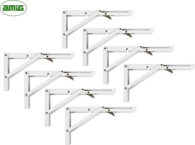 AMIG Inklapbare Plankdrager Metaal – 8 stuks – 300x155mm – 35kg – Wit - Opvouwbare Wandsteun Schapdrager