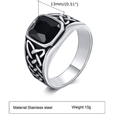 Vnox stijlvolle vierkante natuursteen zegelringen voor mannen, roestvrijstalen metalen vingerring feestcadeau sieraden 12