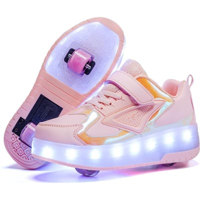 Lichtgevende Led Runaway Schoenen Dubbel Wiel Jongens Oplaadbare Wielschoenen Meisjes Rolschaatsen 29 white