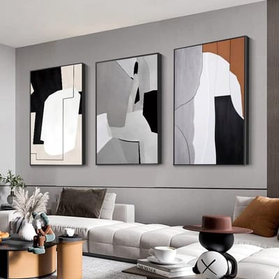 Canvas Muurkunst Set - Wanddecoratie Abstract - Woonkamer Decoreren - Kleurblok Ontwerp - 3x 40x60 cm - Zwart Wit