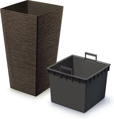 Prosperplast Plantenpot - buiten - kunststof - donkerbruin - Eco wood look - D34xH66 cm - bloempot