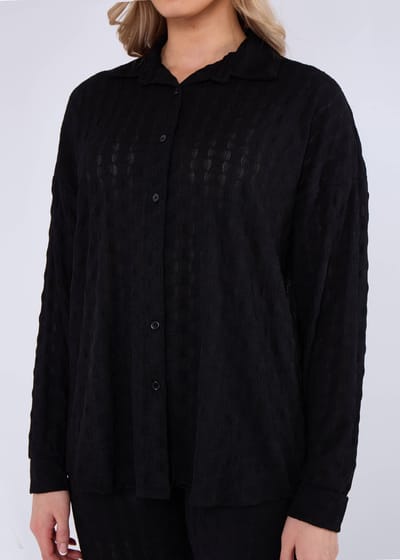 Zwart gestructureerd oversized shirt met lange mouwen