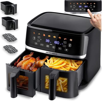 Heteluchtfriteuse Dubbele Kamer - Airfryer XXL - Gezond Frituren - Twee Kijkvensters - 102 Liter - Zwart