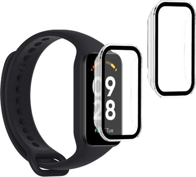 kwmobile 2x cover geschikt voor Xiaomi Redmi Smart Band 2 - Fitnesstracker cover van gehard glas en kunststof frame set transparant