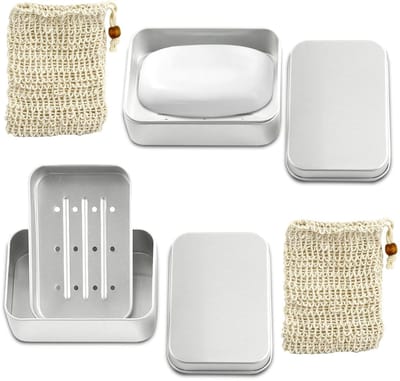 Dailygoods- Zeepbakje Aluminium - 2 Stuks - Zeepdoosje met Deksel - Zeepzakje - Lichtgewicht - Roestvrij Staal - Drielaags Ontwerp - Zeepdoos