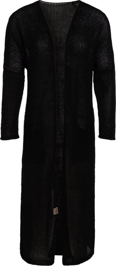 Knit Factory Jasmin Lang Gebreid Vest - Luchtig zomervest - Lang vest reikend tot kuithoogte - Lange cardigan - Zwart damesvest gemaakt van 80% gerecyceld katoen en 20% polyester - Duurzaam & milieuvriendelijk - Zwart - 36/38