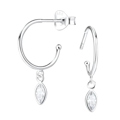 Joy|S - Zilveren oorringen stud - marquise bedel - zirkonia