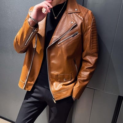 Herfst Nieuw Heren Trend Leren Jas Motorjas Jas Bovenkleding, Top Jas Leren Jas L kaki