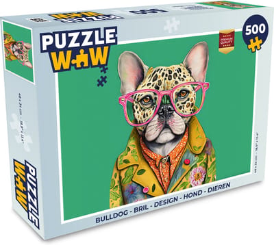 Puzzel Bulldog - Bril - Design - Hond - Dieren - Legpuzzel - Puzzel 500 stukjes