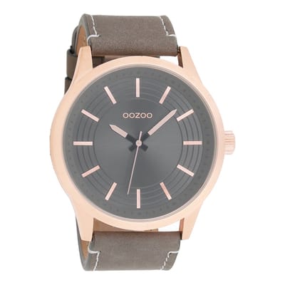 OOZOO Timepieces - Rosé goudkleurige horloge met olifant grijze leren band - C9078