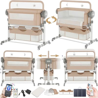 Baby Bed - Kinderbedje Reisbedje - Naast Slapen - Met Muziek Bediening - 106x62x88 cm - Khaki