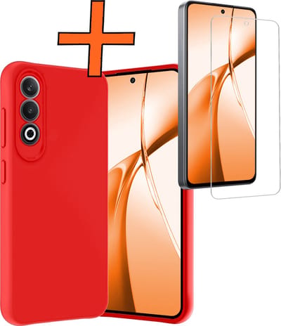 Hoes - Met Screenprotector - Geschikt voor OnePlus Nord CE4 - Sterk & Shockproof - Back Cover - Siliconen Case - Telefoon Hoes - Rood