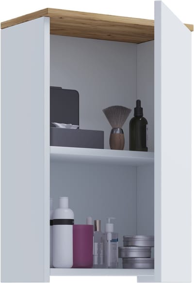 VCM Badschrank Holzwerkstoff, Wandschrank fürs Badezimmer mit 1 Tür und 2 Fächern, Badezimmerschrank Hängeschrank, Maße H. 59 x B. 40 x T. 22 cm, Badmöbel modern – Cosila