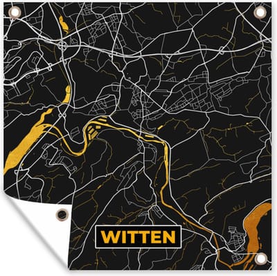 Tuin poster Witten - Goud - Stadskaart - Plattegrond - Kaart - Duitsland - 200x200 cm - Tuindoek