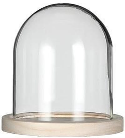 Ideas 4 Seasons Decoratie stolp - glas - houten plateau - D12 x H13 cm