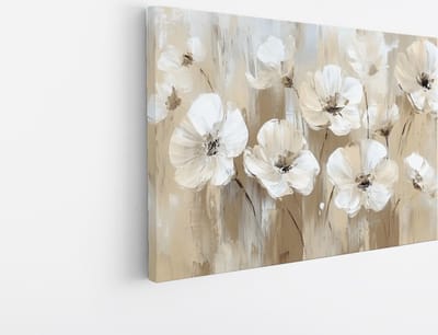 Saammp Canvas Schilderij -Witte Abstracte Bloemen - Natuur - Kunst - 45x30 - Foto op canvas - Wanddecoratie - Muurdecoratie Woonkamer - Kantoor Decoratie