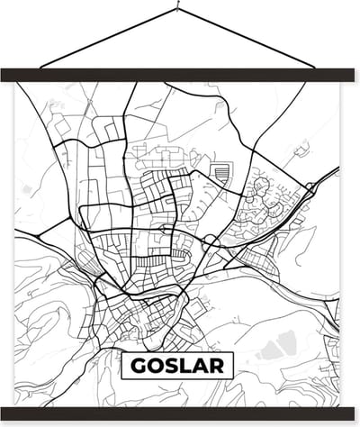 Posterhanger incl. Poster 60x60 cm - Schoolplaat - Plattegrond - Kaart - Goslar - Stadskaart - Textielposter - Zwarte latten - Stadskaart