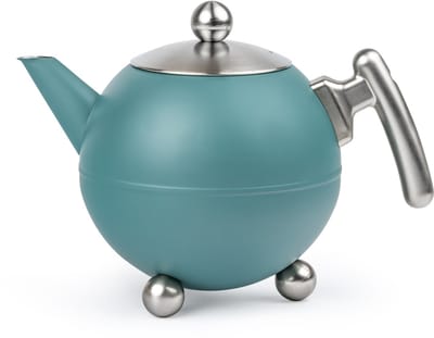 Bredemeijer - Theepot dubbelwandig - Duet® Bella Ronde – 1,2 liter - RVS - Sea blue