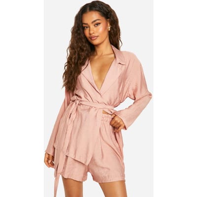 boohoo Dames Linnen Look Relaxed Fit Shorts | Stoffig Roze | Maat: 34