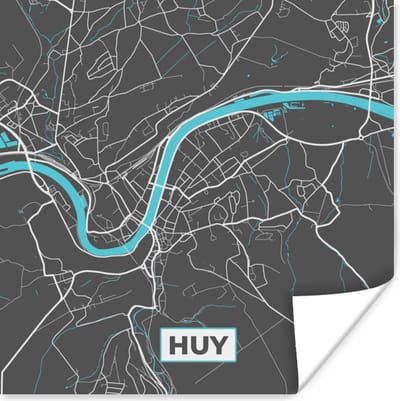 Poster Stadskaart – Grijs - Kaart – Huy – België – Plattegrond - 100x100 cm XXL