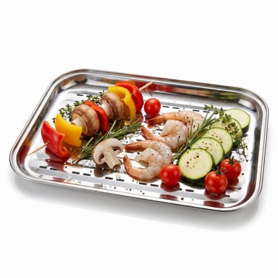 Cheqo® BBQ Grillschaal RVS - Grillpan - Barbecuepan - BBQ Tray - Grillplaat - Bakplaat - Grillmand voor Vlees, Vis en Groenten - Herbruikbaar - Geperforeerd - Voor Houtskool en Gasbarbecue - Roestvrij Staal - Barbecue Accessoires - BBQ
