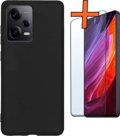 Hoes - Met Screenprotector - Geschikt voor Xiaomi Redmi Note 12 Pro+ - Sterk & Shockproof - Back Cover - Siliconen Case - Telefoon Hoes - Zwart