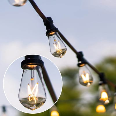 LumenXL lichtsnoer voor buiten 100 meter 100 fittingen - 3,5 watt 2700K LED filament lampen - IP44 dimmer
