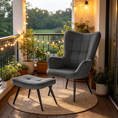 Fauteuil - Relaxstoel Met Hocker - Hoge Rugleuning En Armleuningen - Voor Woonkamer, Slaapkamer En Lobby - Ribfluweel Donkergrijs