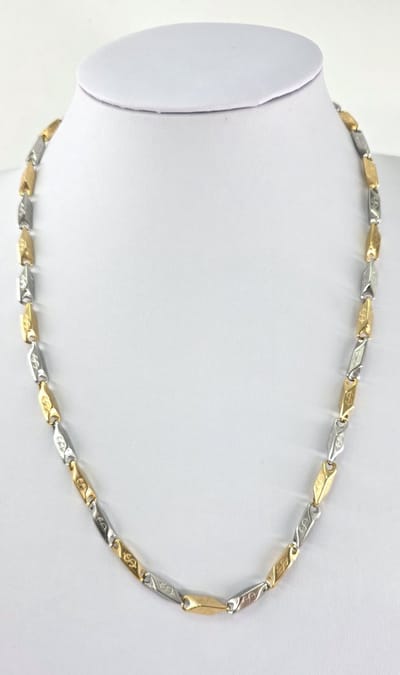 Halskettingen - mannen - Bicolor ( zilver/goudkleurig ) langwerpig blokejsschakel - $ ( Dollar ) letter ingelasd - staal - Lang 55cm - Breed 4mm - Volwassenen - gemaakt van hoogwaardig roestvrij staal, Verkleurd niet