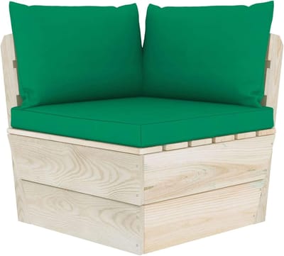 Tuinpallethoekbank - Palletbank tuinbank - Buiten ontspannen - Met groene kussens - 60 x 60 x 65 cm - Groen