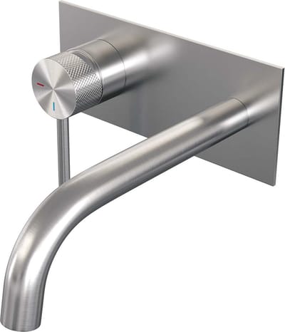 Brauer Brushed Carving inbouw wastafelmengkraan met gebogen uitloop en afdekplaat model A2 RVS geborsteld PVD