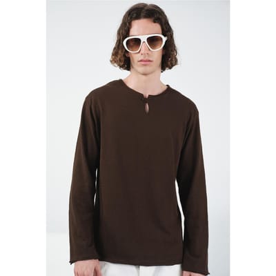 Heren Katoenen Runde Hals Lange Mouw T-Shirt