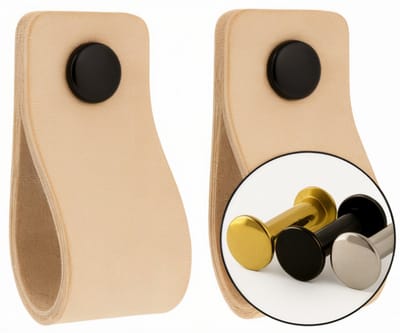 Leren handgrepen - Naturel - 2 stuks - 12,5 x 2,5 cm - incl. 3 kleuren schroeven - Handgrepen leer - Leren meubelgreep - Leren handvaten kast - Leren lus - Handgreep kast leer - Leren greepjes - Handvat leer - Leren deurgreep - Leren handgreep