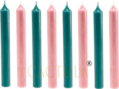 Cactula Dinerkaarsen 19,5 cm in 2 kleuren 8 stuks | IJsjes | Roze / Turquoise