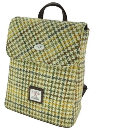 Rugzak Tummel Geel, groen, bruin dogtooth - Mini - 26x21x12 - Harris Tweed - Glen Appin of Scotland