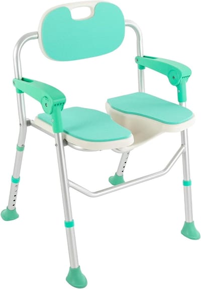 Shower Stool, Folding Shower Chair, Bath Stool, Height Adjustable, 39-49 cm, with Armrests and 125 kg Load Capacity, Seat Cutout, Bath Seat with Shower Head Holder and Suction Cup