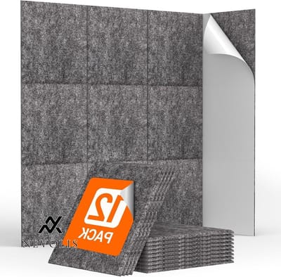 Nevolis 12 Pack Self-Adhesive Acoustic Panels 30 * 30 * 1cm Square Soundproofing for Walls Noise Reducing Insulation-Grey .