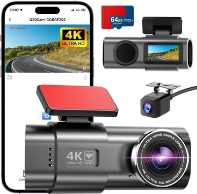 QORA® Dashcam voor Auto Voor en Achter - Dashcam - Zwart - 4cm x 10cm x 5cm