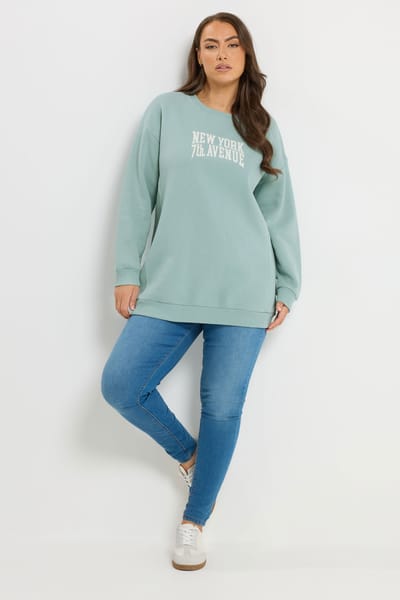 Yours Blauwe 'New York' Sweater Met Lange Mouwen Size 44