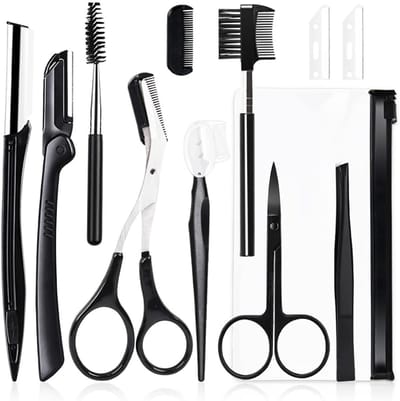 Wenkbrauw Styling Kit - Gezichtsverzorging Set - Precisie Vormgeven - Roestvrij Staal - 11 Delig - Zwart