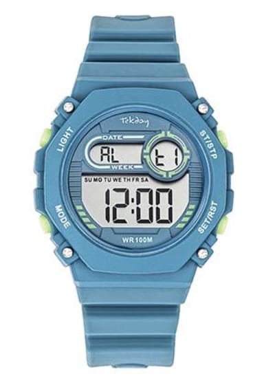 Tekday-Horloge-Digitaal-Tiener-38MM-Alarm-Timer-Stopwatch-10ATM waterdicht-Silicone band-blauw grijs.