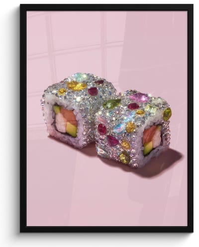 Poster in lijst - Fotolijst 60x80 cm - Posters - Sushi - Rolletjes - Steentjes - Kleurrijk - Posterlijst zwart - Decoratie - Wanddecoratie woonkamer - Muurdecoratie slaapkamer