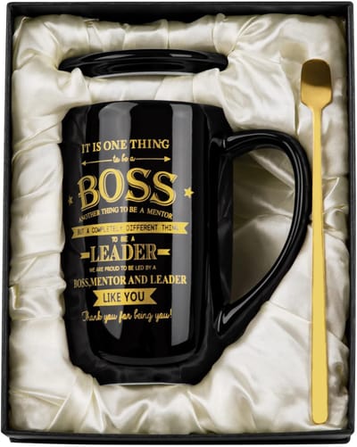 Dailygoods- Mok 18 oz - Grappige Baas Geschenken - Keramische Koffiemok - Cadeau voor Leider/Manager - Wenskaart/Lepel/Geschenkdoos - Koffiebeker