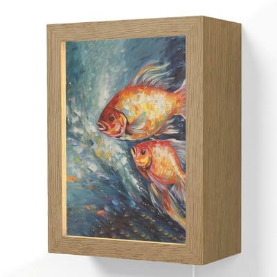Wandlamp 15x20 cm - Oplaadbaar - Vissen - Water - Dieren - Kunst - Olieverf - Wandlampen binnen woonkamer - Slaapkamer lamp met kabel - Decoratieve nachtlamp - Vloerlamp snoer
