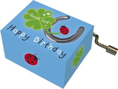 Muziekdoosje verjaardag geluksbrengers met melodie Happy Birthday