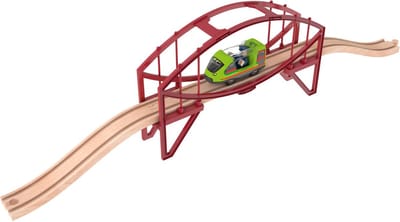 Trein - Houten treinbaan - Uitbreidingsset - Brug - 7-delig - Boogbrug incl. locomotief en speelfiguur - Bruggelement met opritten - VI Online Products
