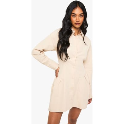 boohoo Dames Popline Shirtjurk met Volumineuze Zoom | Stone | Maat: 8