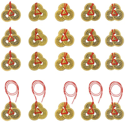 Dailygoods- Chinese Munten 20 Stuks - I-Ching Fortune Munten - Geluksmunten - Rode String - Decoratie voor Kantoor/Kamer - Geluk en Status